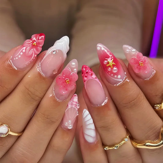 Chic Pink Blossom Nail Set