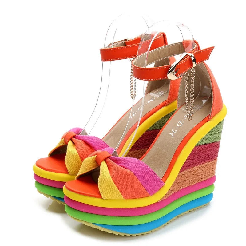 Rainbow Wedge Sandals for Women