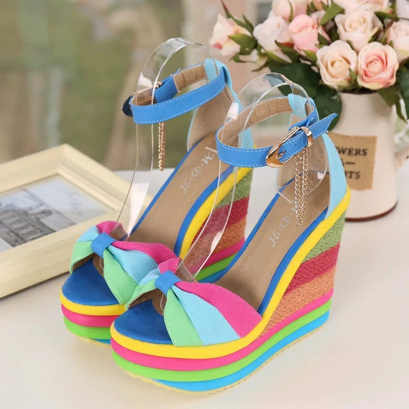Rainbow Wedge Sandals for Women