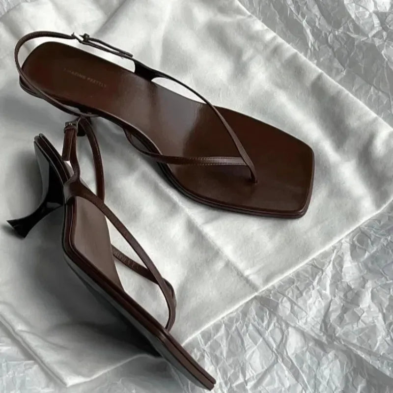 Chic Brown Kitten Heel Sandals